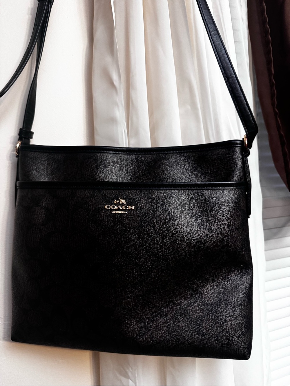 Coach Black Signature Crossbody with Gold Logo
